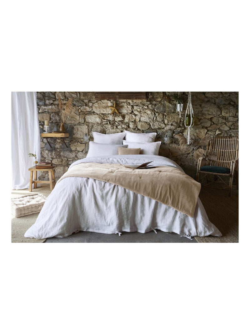 Chemin de lit & Edredon - L'effet papillon - 100% Velours de coton Gris taupe - Kiabi