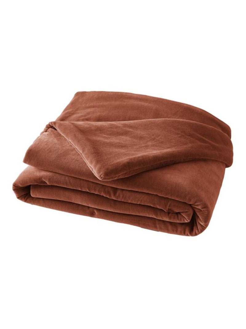 Chemin de lit & Edredon - L'effet papillon - 100% Velours de coton Terracotta - Kiabi