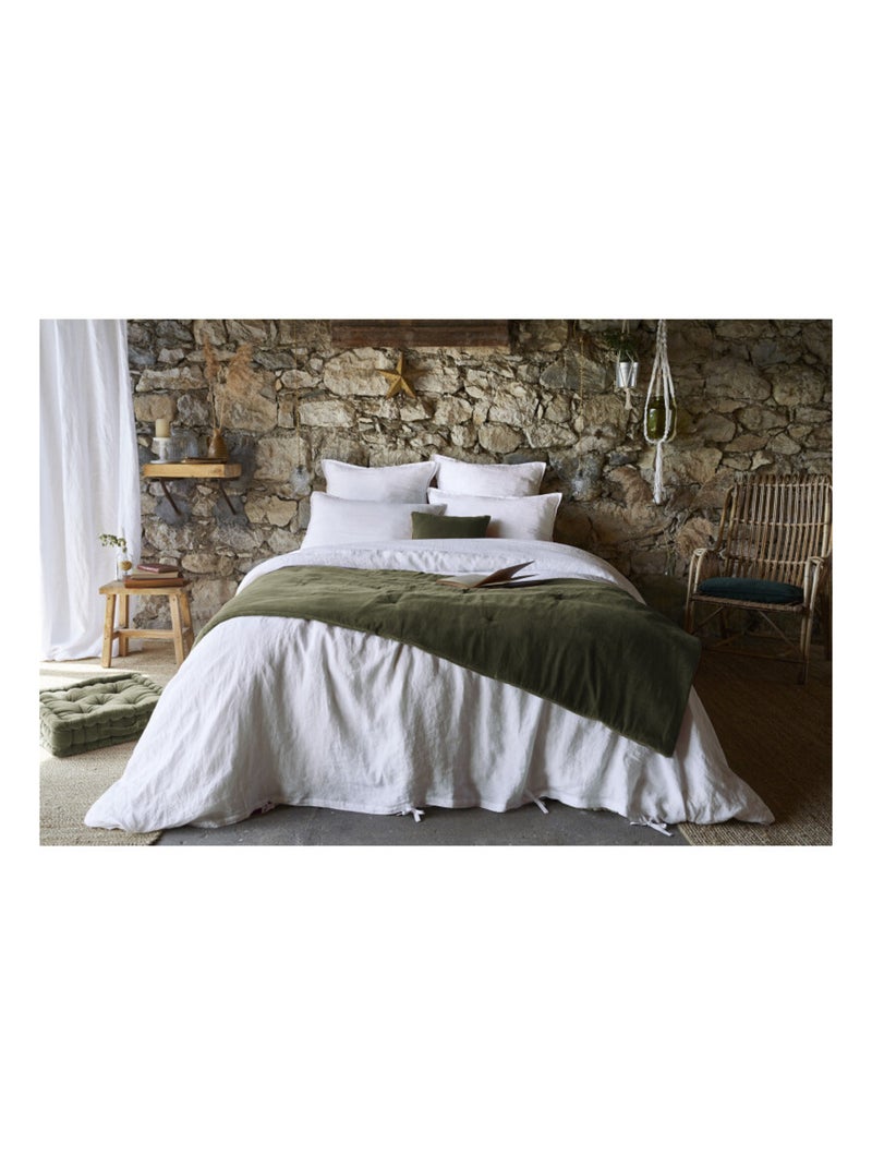 Chemin de lit & Edredon - L'effet papillon - 100% Velours de coton Vert chèvrefeuille - Kiabi