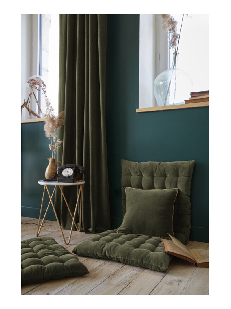 Chemin de lit & Edredon - L'effet papillon - 100% Velours de coton Vert chèvrefeuille - Kiabi