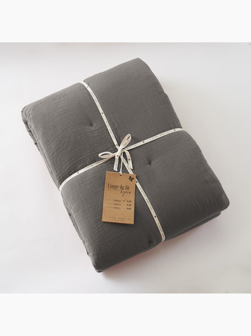Chemin de lit & edredon - l'effet papillon - coton Gris souris - Kiabi