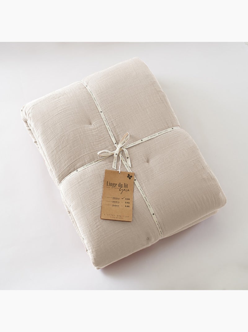 Chemin de lit & Edredon - L'effet papillon - Coton Gris taupe - Kiabi