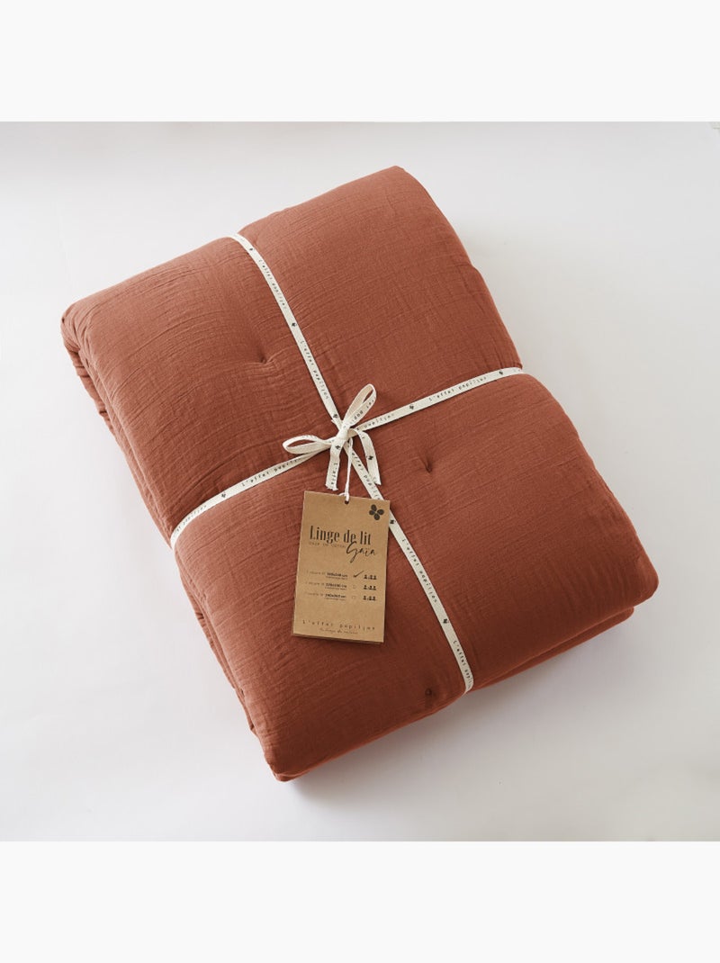 Chemin de lit & Edredon - L'effet papillon - Coton Terracotta - Kiabi