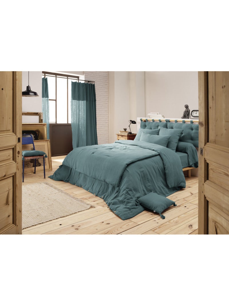 Chemin de lit & Edredon - L'effet papillon - Gaze De Coton Bleu canard - Kiabi