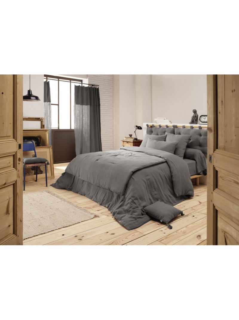 Chemin de lit & Edredon - L'effet papillon - Gaze De Coton Gris souris - Kiabi