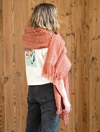 Chemin de lit / Étole aspect mohair à pois