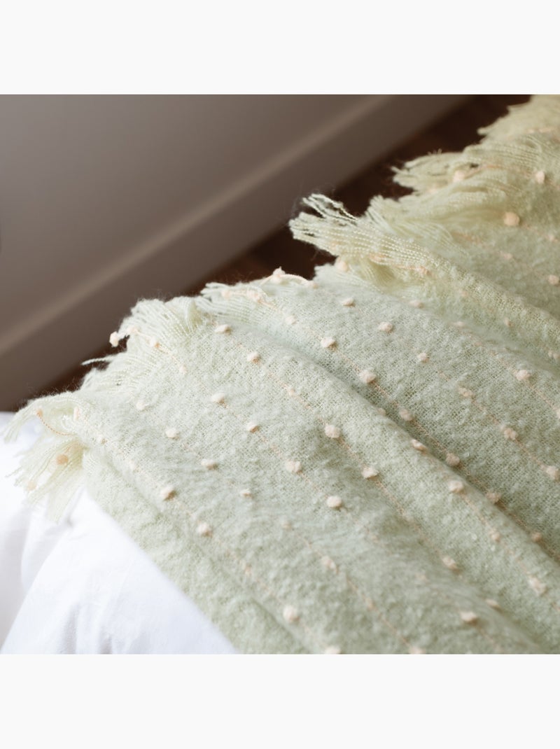 Chemin de lit / Étole aspect mohair à pois Vert - Kiabi