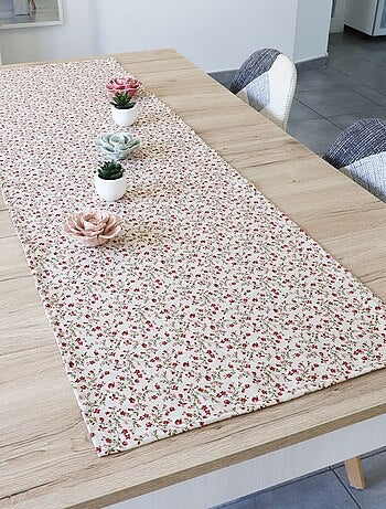 Chemin de table coton lin naturel FLORALIE