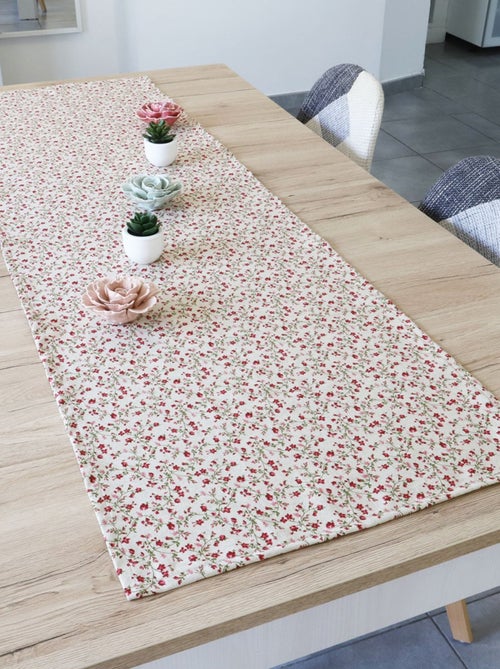 Chemin de table coton lin naturel FLORALIE - Kiabi