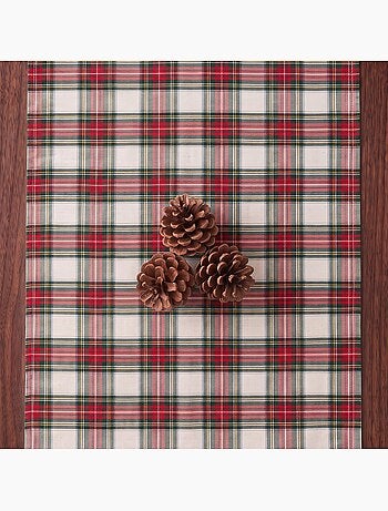 Chemin de table de noël en coton, fil doré en relief, carreaux tartan - gamusi