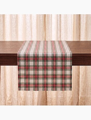 Chemin de table de noël en coton, fil doré en relief, carreaux tartan - gamusi