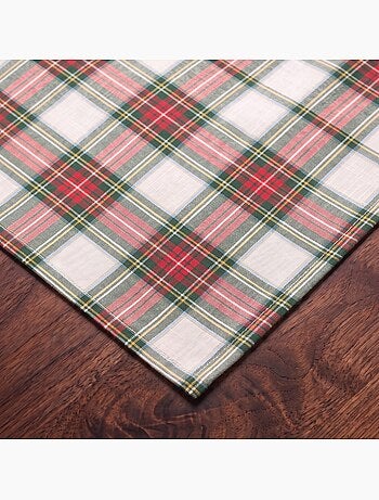 Chemin de table de noël en coton, fil doré en relief, carreaux tartan - gamusi