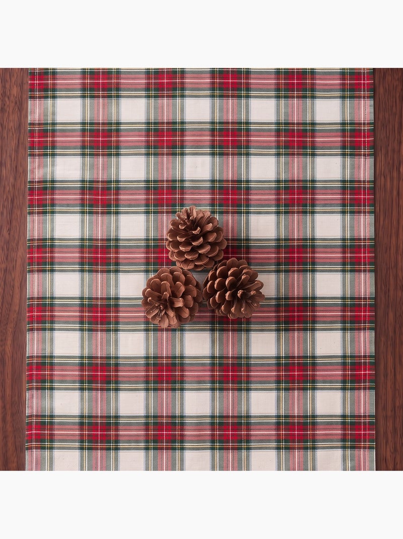 Chemin de table de noël en coton, fil doré en relief, carreaux tartan - gamusi Blanc - Kiabi