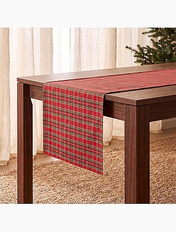 Chemin de table de noël en coton, fil doré en relief, carreaux tartan - gamusi