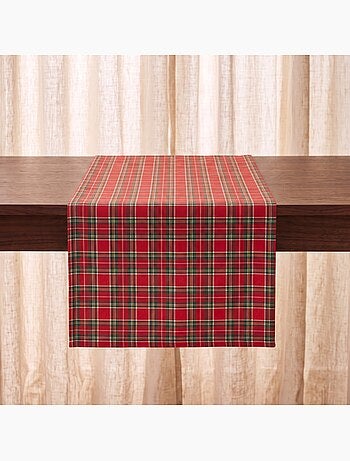 Chemin de table de noël en coton, fil doré en relief, carreaux tartan - gamusi