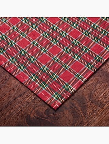 Chemin de table de noël en coton, fil doré en relief, carreaux tartan - gamusi