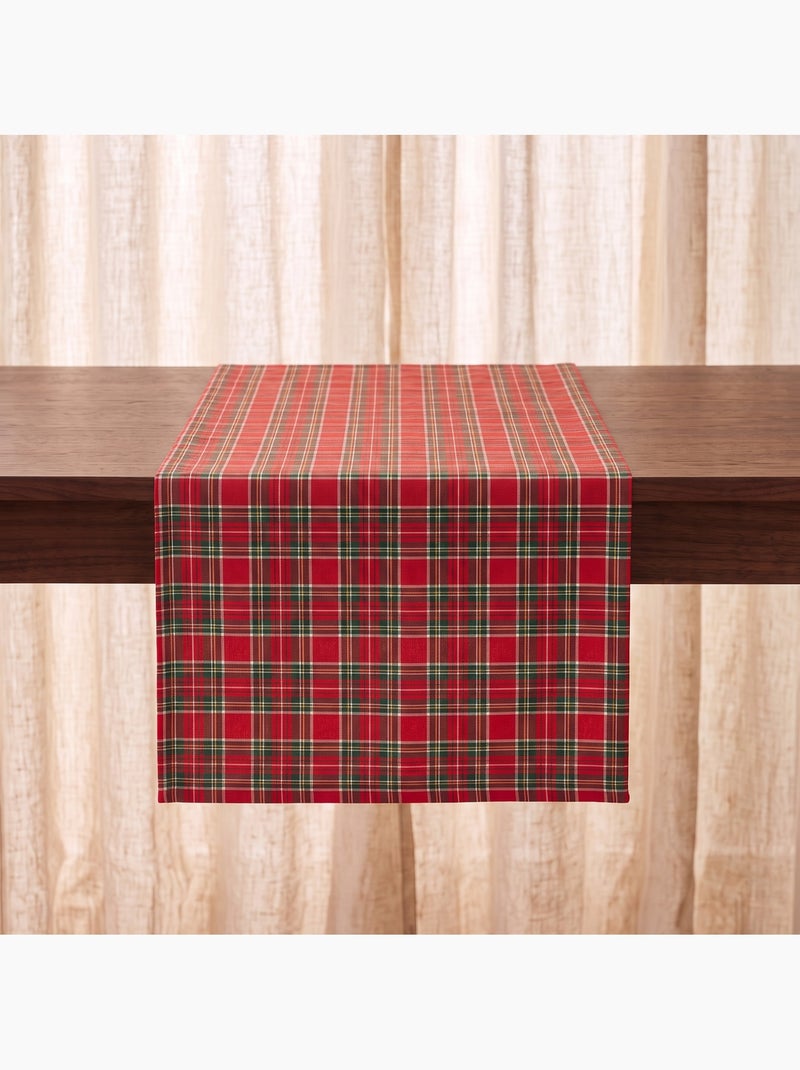 Chemin de table de noël en coton, fil doré en relief, carreaux tartan - gamusi Rouge - Kiabi