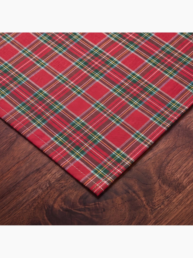 Chemin de table de noël en coton, fil doré en relief, carreaux tartan - gamusi Rouge - Kiabi