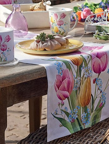 Chemin de table en coton Bouquet de tulipes