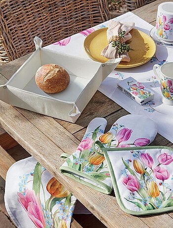 Chemin de table en coton Bouquet de tulipes