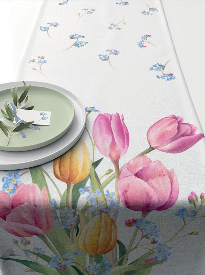 Chemin de table en coton Bouquet de tulipes Blanc - Kiabi