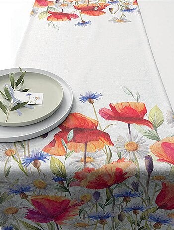 Chemin de table en coton coquelicots et bleuets