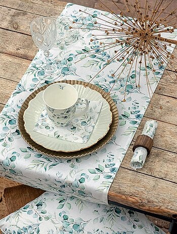 Chemin de table en coton eucalyptus