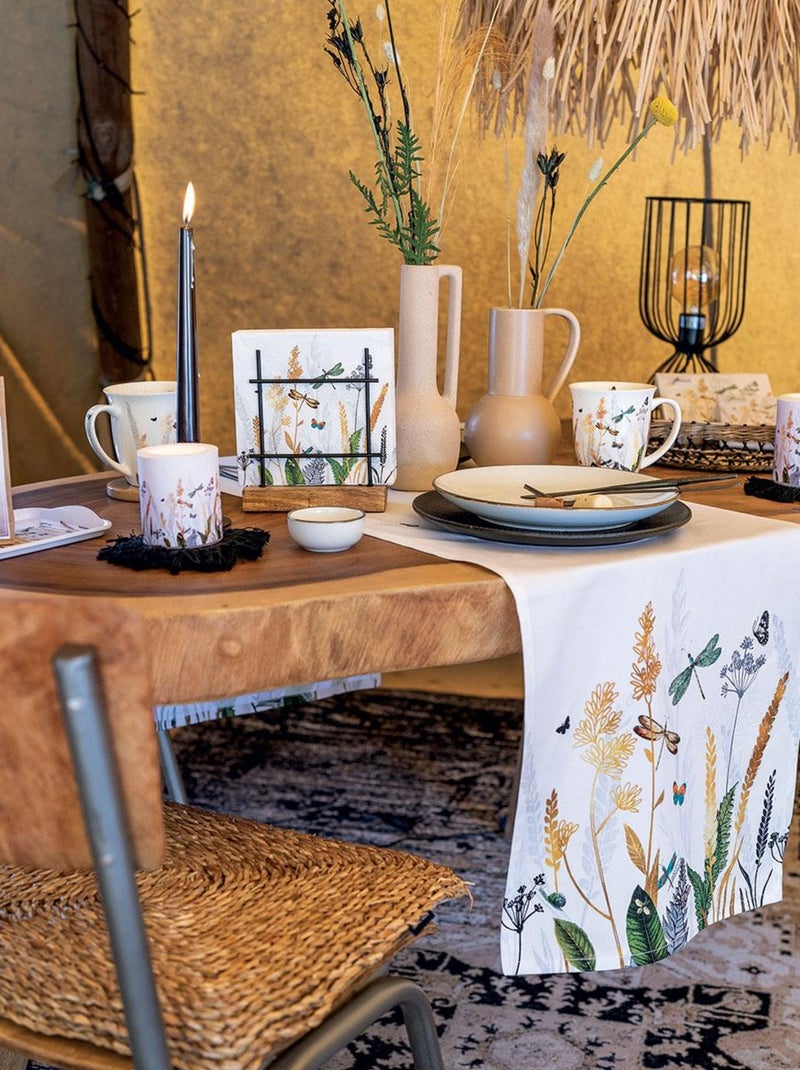 Chemin de table en coton libellules Blanc - Kiabi