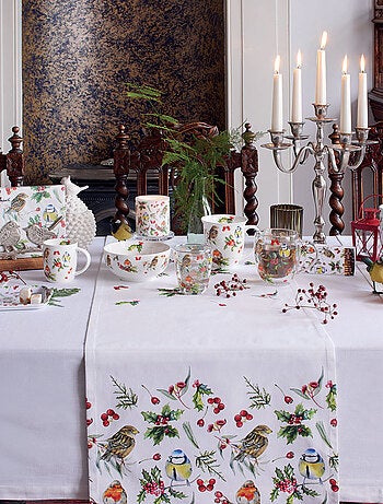 Chemin de table en coton Oiseaux et Baies