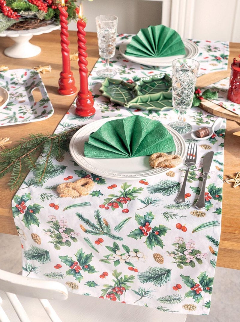 Chemin de table en coton Verdure d'hiver Blanc - Kiabi