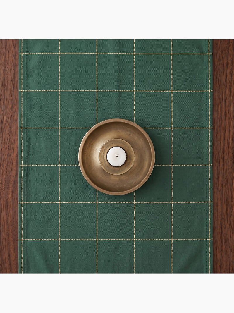 Chemin de table noël à carreaux tissé, fil doré, coton - gamusi. Vert - Kiabi