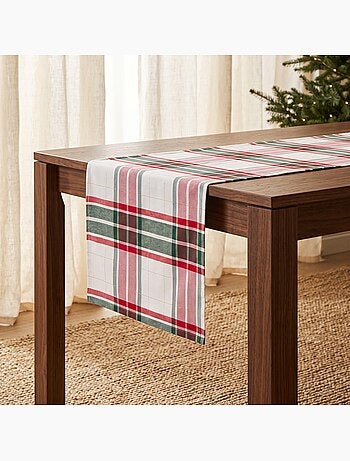 Chemin de table noël tartan tissé, fil doré, coton - gamusi.