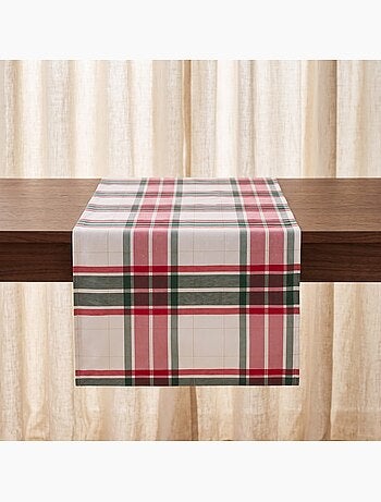 Chemin de table noël tartan tissé, fil doré, coton - gamusi.
