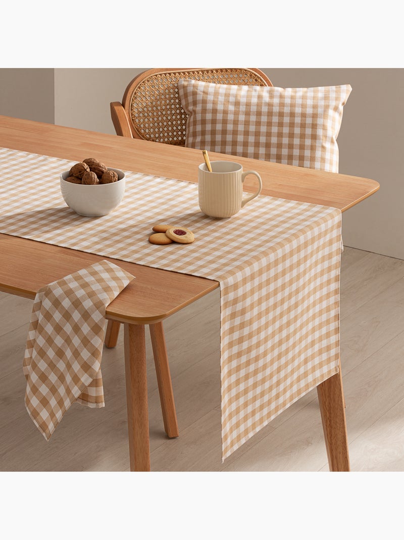 Chemin de table rectangulaire en coton à carreaux vichy, résistant à l'eau - gamusi. Beige - Kiabi