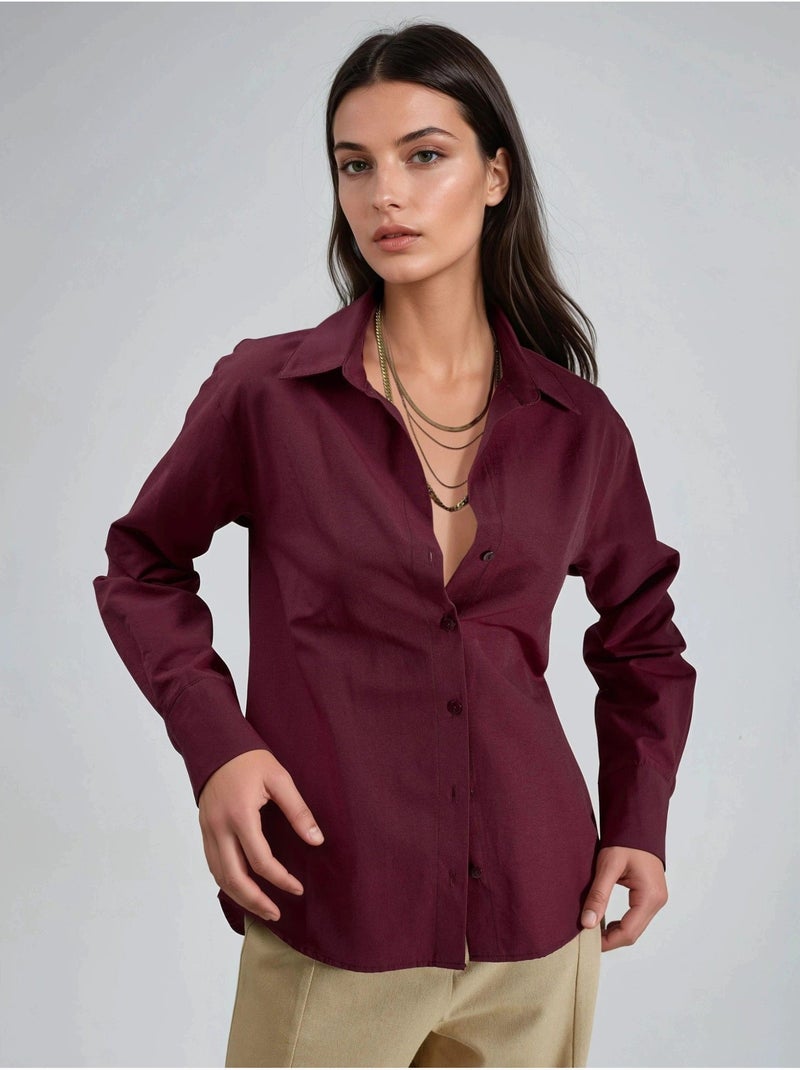 Chemise à boutons, coupe décontractée, col chemise busem Rouge bordeaux - Kiabi