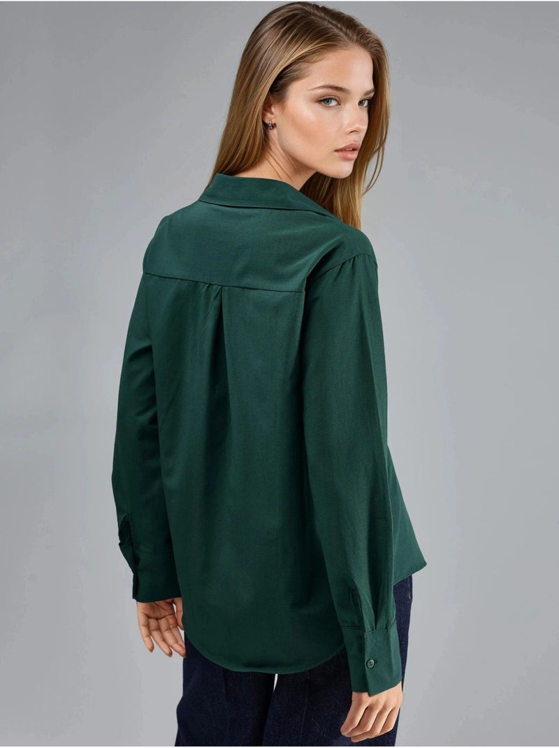 Chemise à boutons, coupe décontractée, col chemise busem Vert foncé - Kiabi