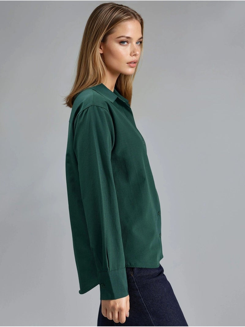 Chemise à boutons, coupe décontractée, col chemise busem Vert foncé - Kiabi