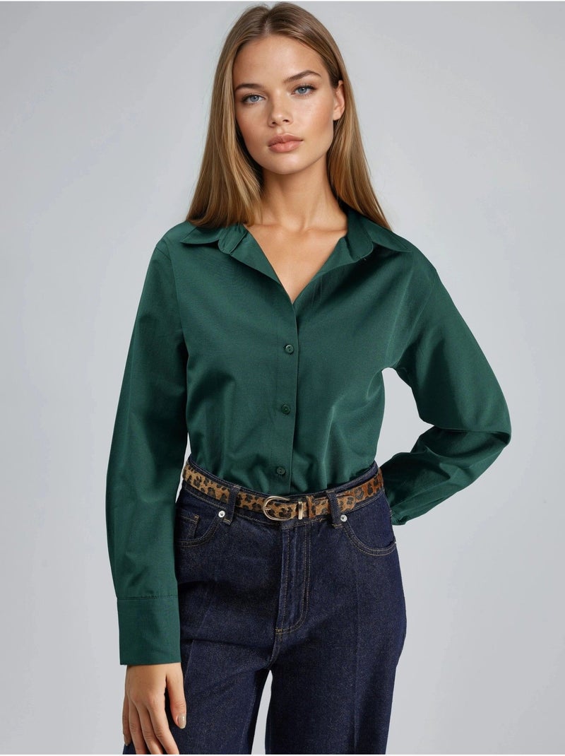 Chemise à boutons, coupe décontractée, col chemise busem Vert foncé - Kiabi