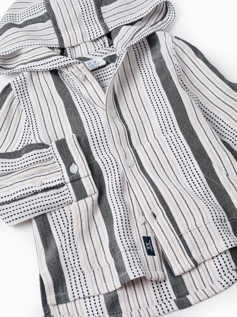 Chemise à Capuche à Rayures en Relief Beige clair - Kiabi