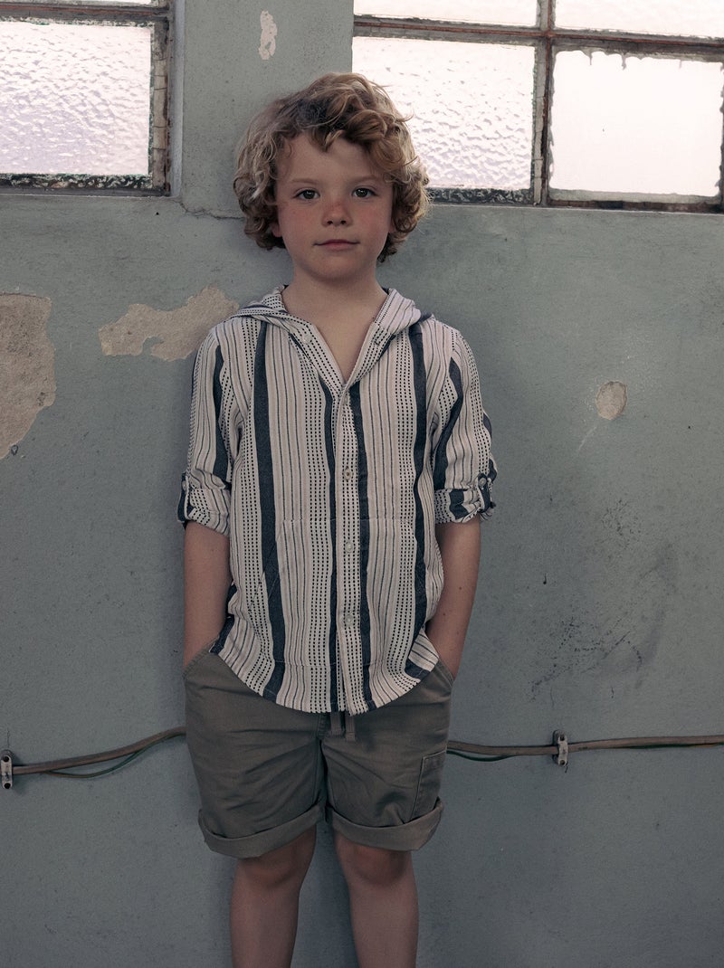 Chemise à Capuche à Rayures en Relief Beige gris - Kiabi