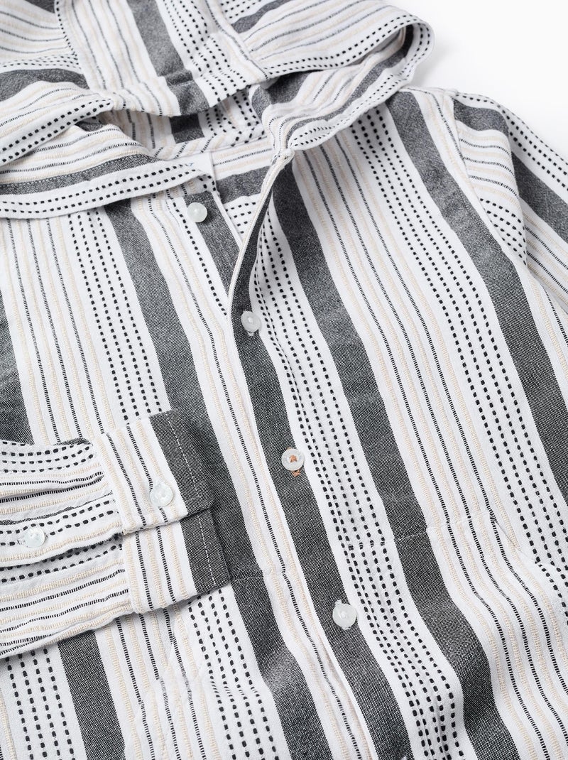 Chemise à Capuche à Rayures en Relief Beige gris - Kiabi