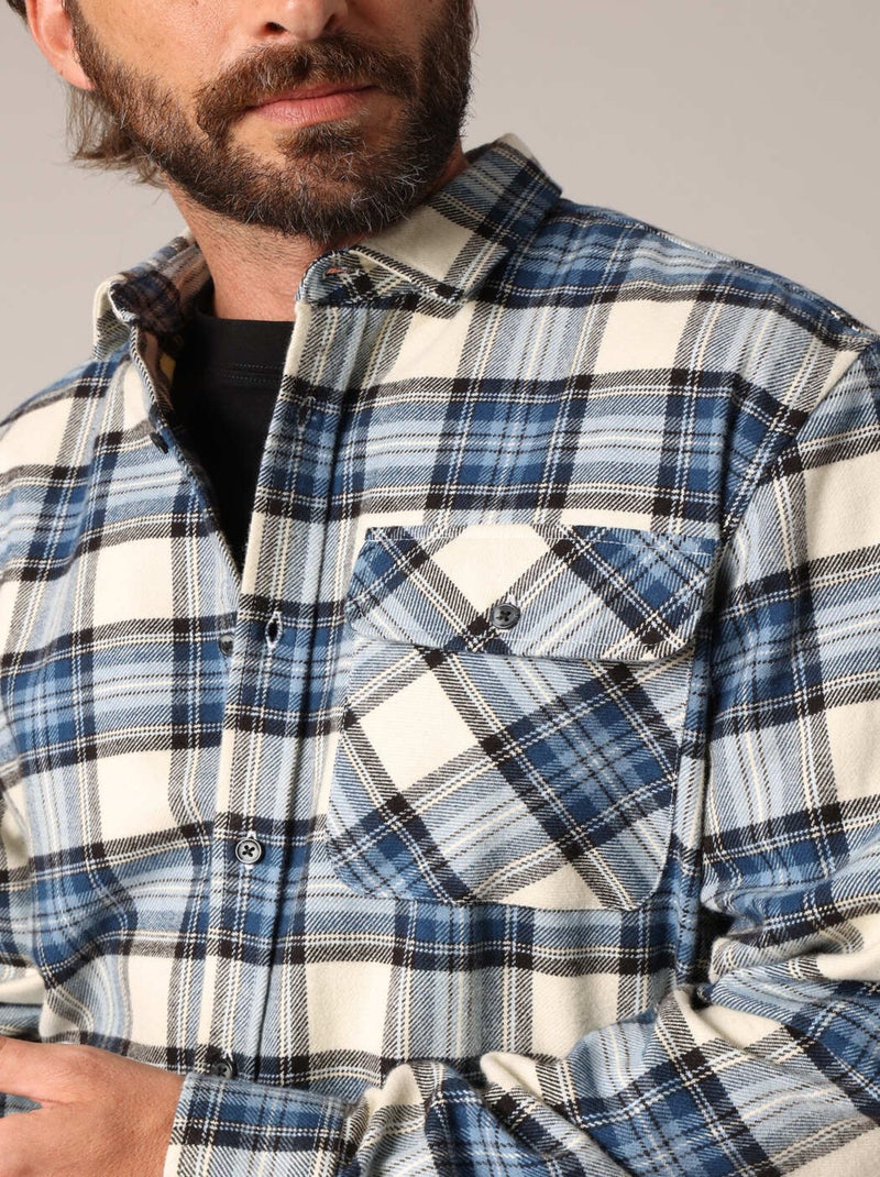 Chemise à carreaux 100% coton avec poche poitrine boutonnée. 'Deeluxe' Bleu - Kiabi