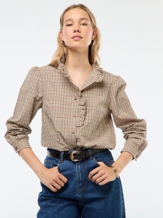 Chemise à carreaux avec détails ondulés