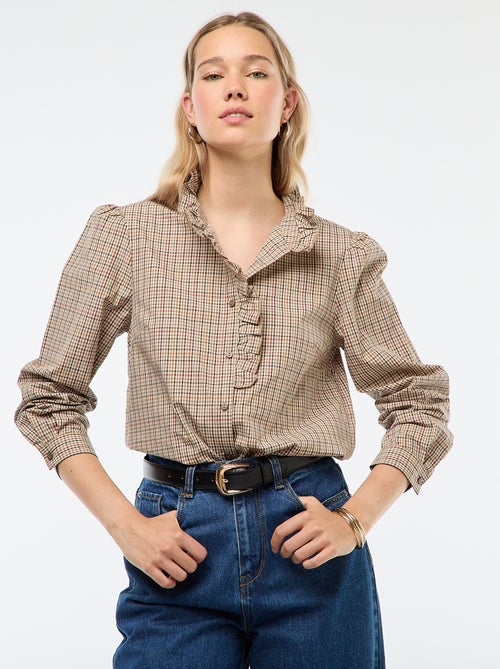 Chemise à carreaux avec détails ondulés - Kiabi