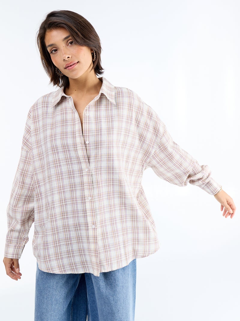 Chemise à carreaux Beige - Kiabi