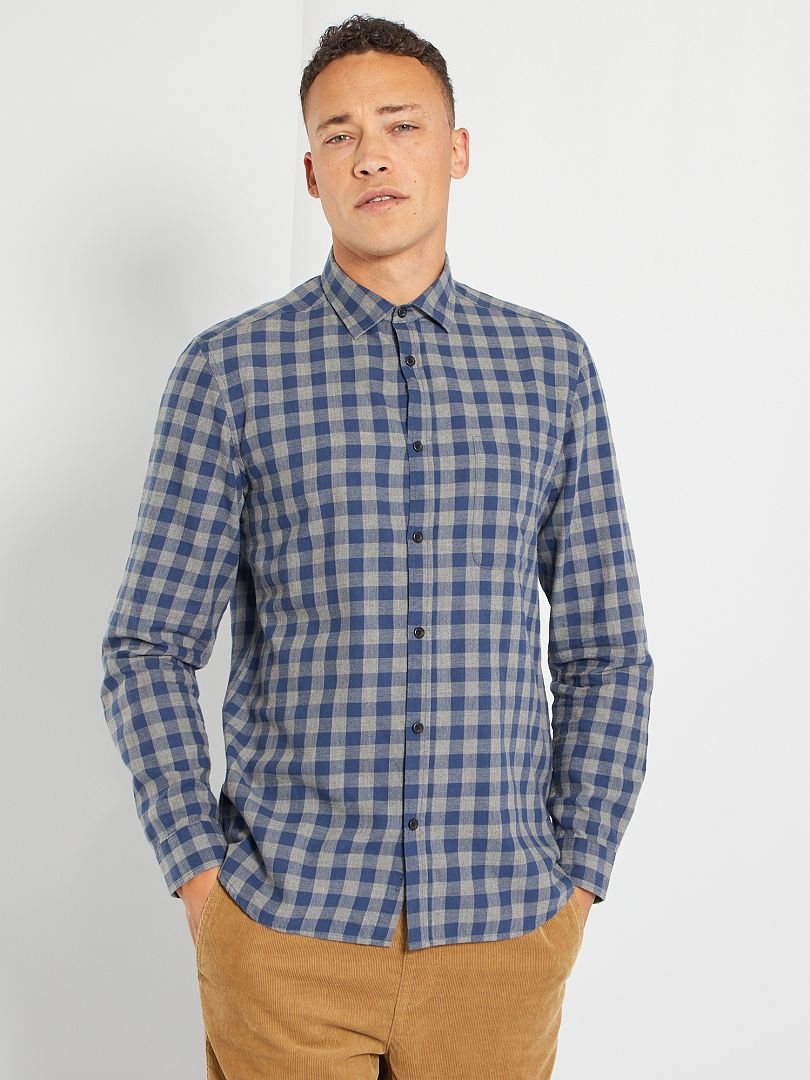 Chemise à carreaux bleu/gris clair - Kiabi