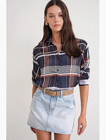 Chemise à carreaux boutonnée en satin mixray