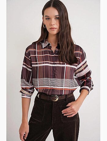 Chemise à carreaux boutonnée en satin mixray