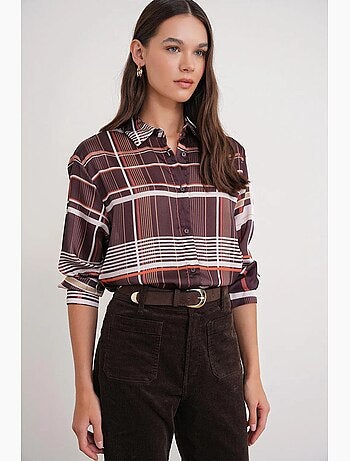 Chemise à carreaux boutonnée en satin mixray