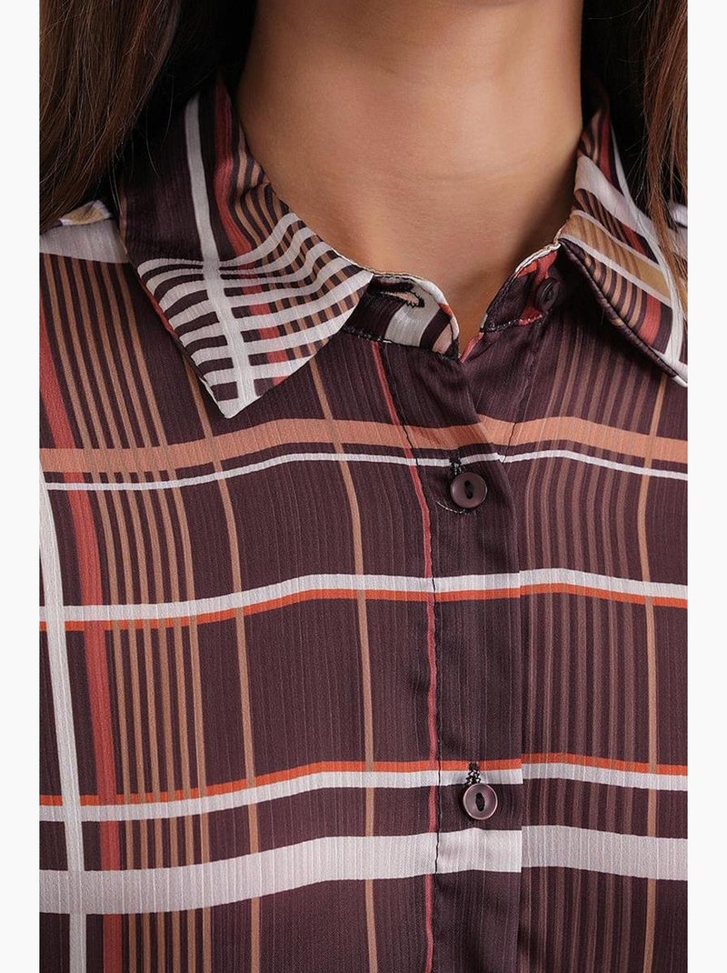 Chemise à carreaux boutonnée en satin mixray Marron clair - Kiabi